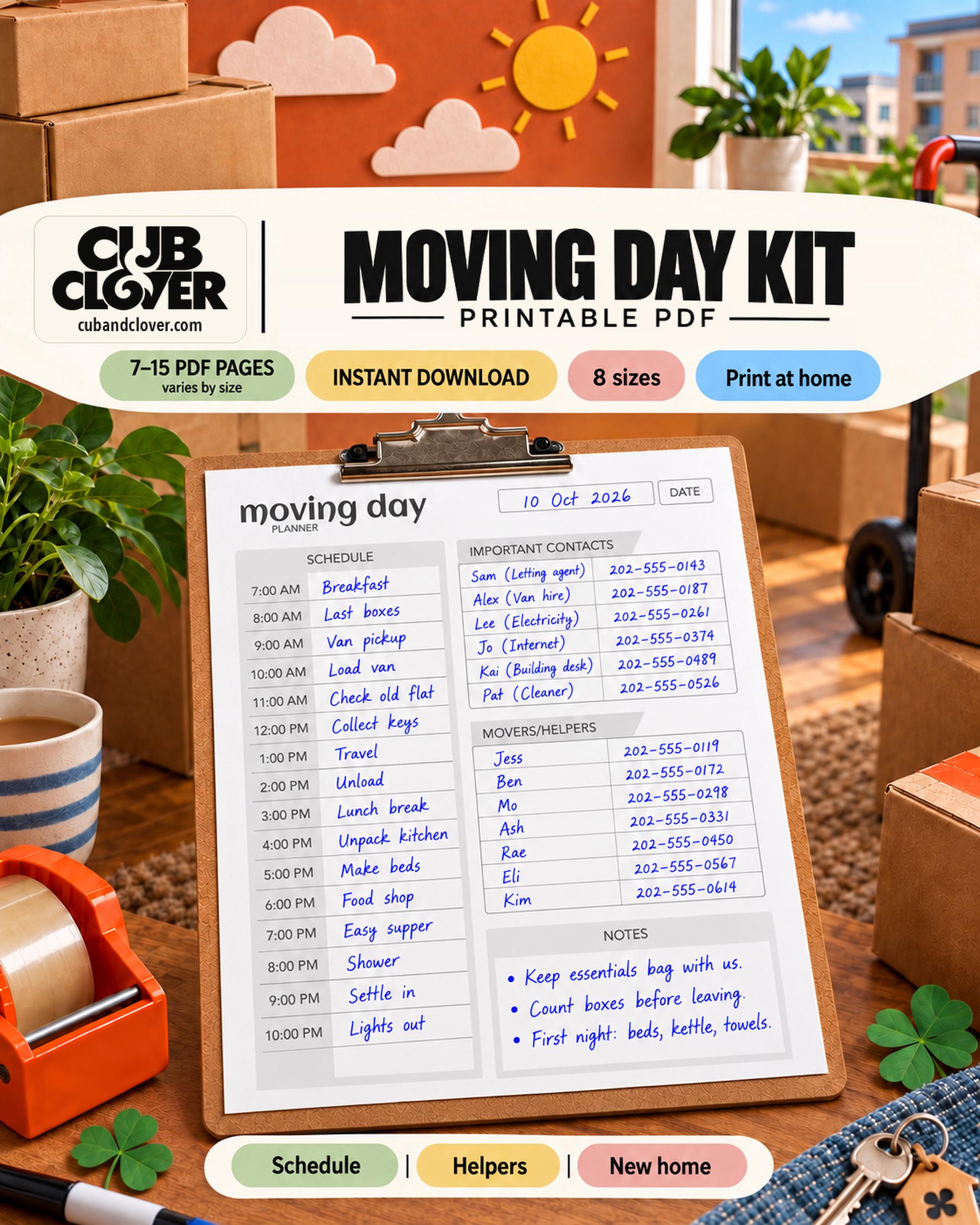 Actual Moving Day Planner printable listing artwork